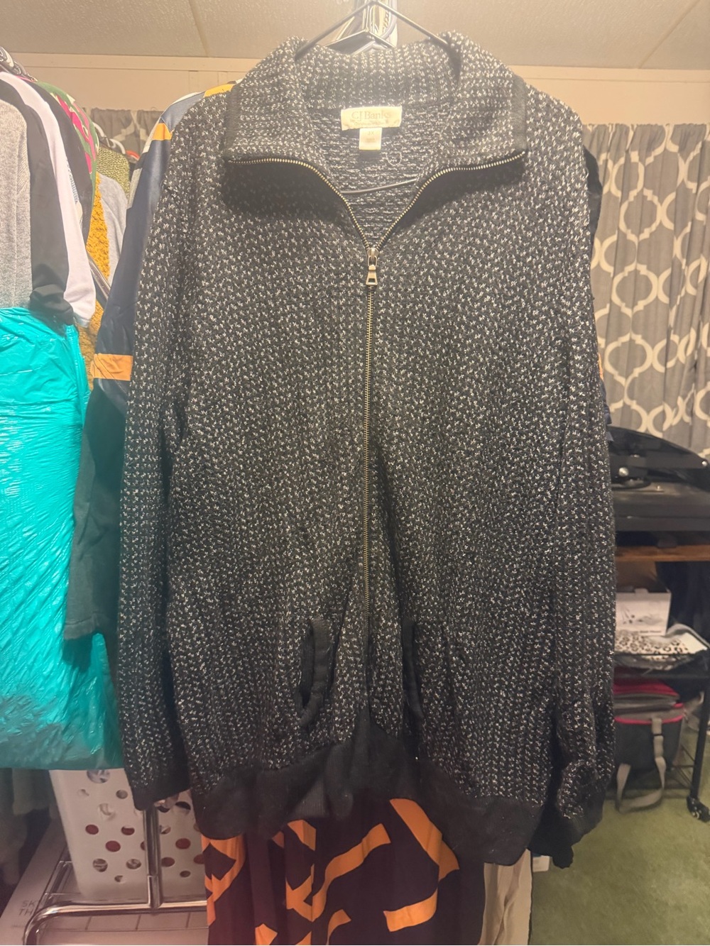 CJ Banks Black Marled Zip-Front Knit Bomber Jacket